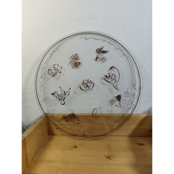 1994 Warner Bros Clear Glass Platter Gold Bugs Bunny Tasmanian Devil Martian 15" - Picture 1 of 5